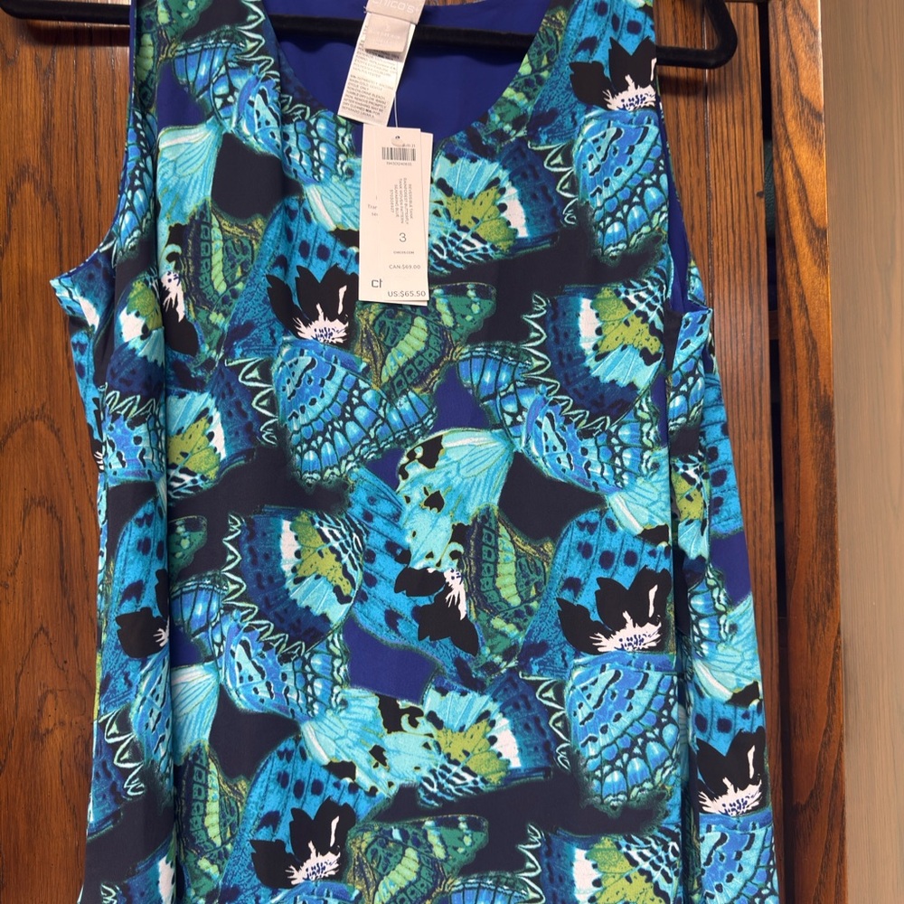 Chico’s Blue Butterfly Print Reversible Women's Top
